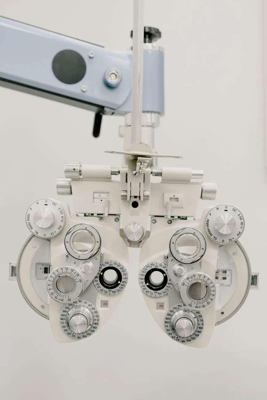A white phoropter seen from the front